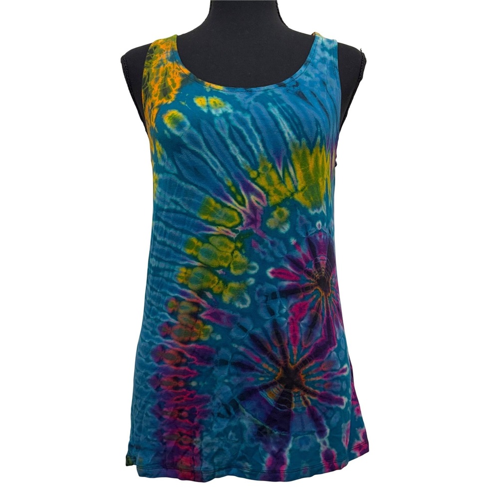 Kathmandu Imports Tie Dye Tank Top Criss Cross Keyhole Back Festival Hippie Boho